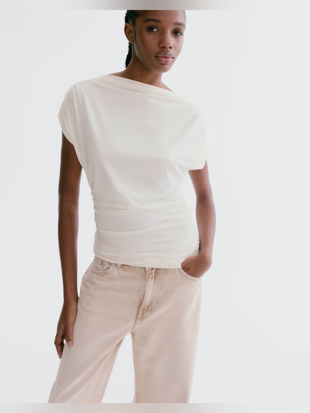 DRAPED BOAT-NECK TOP